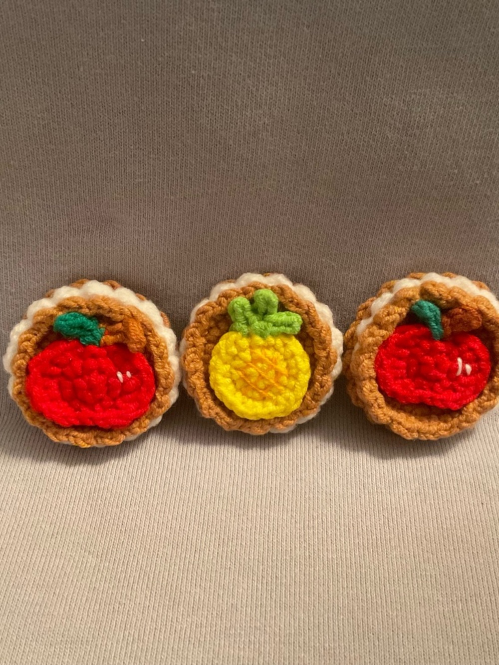 Handmade Crochet Mini Fruit Pie Cookies - Apple & Pineapple Dessert Set